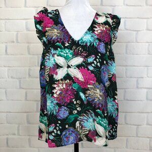 NWT J Crew Mercantile Sleeveless Ruffle Top Size 10 Black Floral